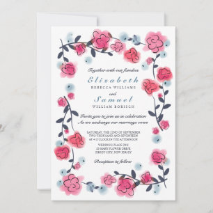 Lovely Pink Roses Watercolor Wedding Invitation