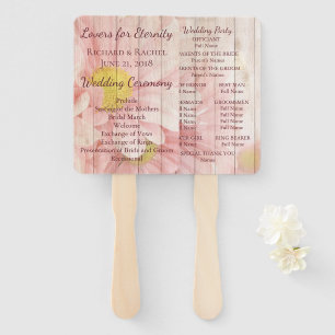 Lovely pink rustic floral wedding program hand fan