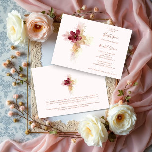 Lovely Pink Shades Floral Cross-Shape Baptism Invitation