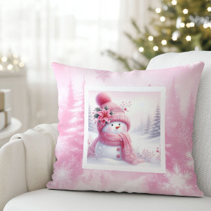 Lovely Pink Snowman Christmas Pillow Kids Gift