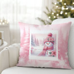 Lovely Pink Snowman Christmas Scene Kids Room  Cushion<br><div class="desc">✅ For matching items search #67S in my collections ✅ Bring cozy holiday charm into your home with this adorable Christmas pillow featuring a whimsical pink snowman set in a magical pinkmas winter forest. Designed in soft watercolor style, this festive scene adds warm seasonal flair to any kids room decor...</div>