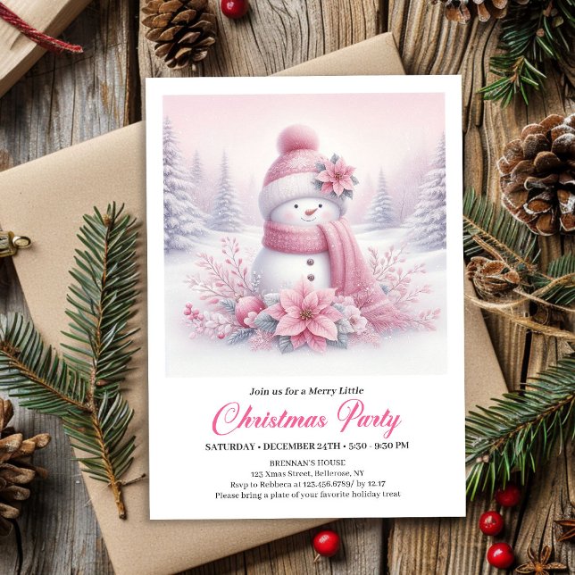 Lovely Pink Snowman Editable Christmas Kids Invite (Lovely Pink Snowman Editable Christmas Kids Invite Download)