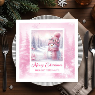 Lovely Pink Snowman Winter Scene Christmas Napkins