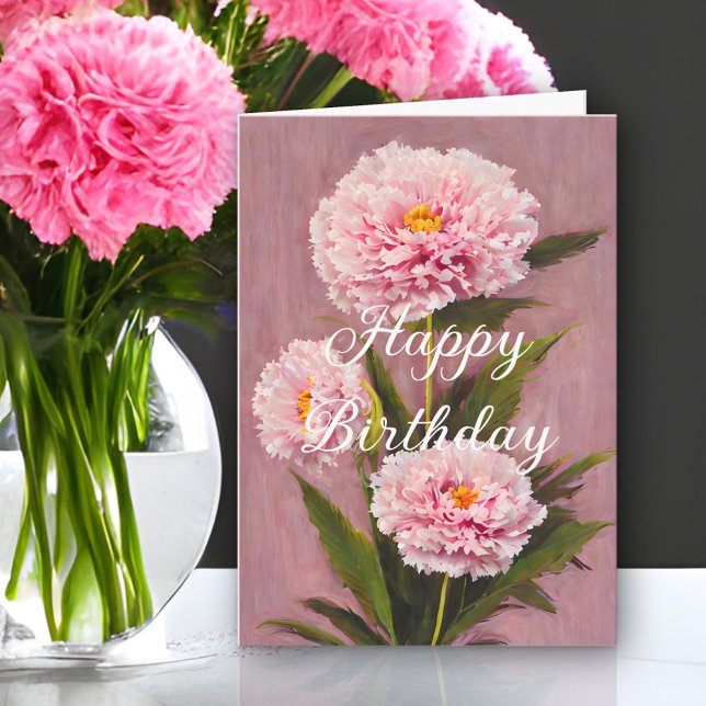 Lovely Pink Spring Carnations Bouquet Birthday Card (Creator Uploaded)