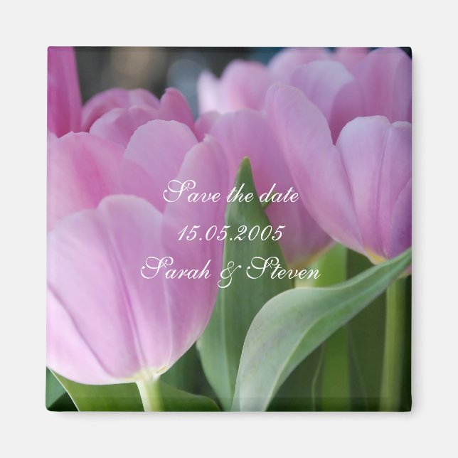 Lovely Pink Tulips Save date Magnet (Front)