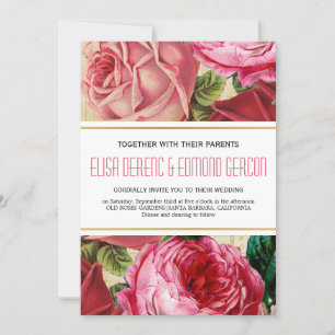 Lovely pink vintage roses floral wedding invitation