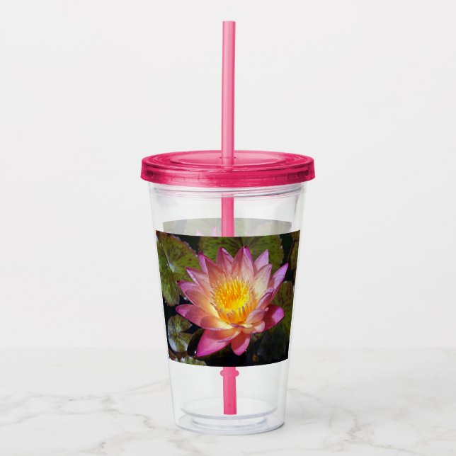 Lovely Pink Water Lily Photograph Acrylic Tumbler (Front)