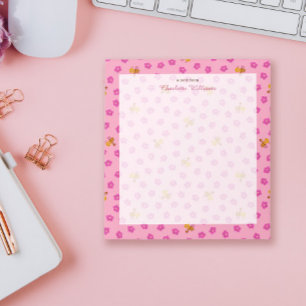 Lovely pink watercolor bee & flowers pattern Name  Notepad