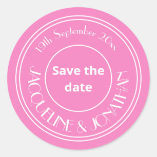 Lovely Pink Wedding with White Font Save the Date Classic Round Sticker