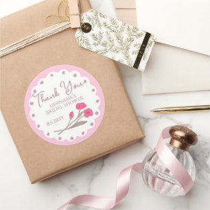 Lovely Pink Whimsical Thank You Bridal Shower Classic Round Sticker