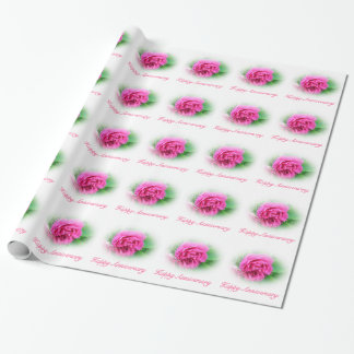 Lovely pink wild rose flower happy anniversary wrapping paper