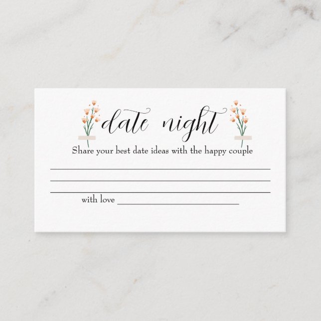 Lovely Pink Wildflower Date night ideas. Date jar Enclosure Card (Front)