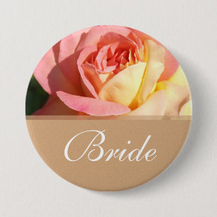 Lovely pink yellow rose wedding button for bride