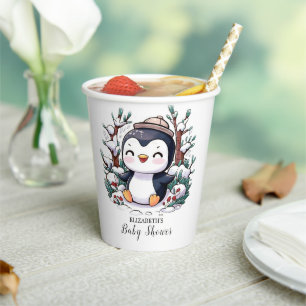 Lovely Pretty Penguin Baby Shower Paper Cups