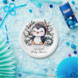Lovely Pretty Penguin Baby Shower Paper Plate
