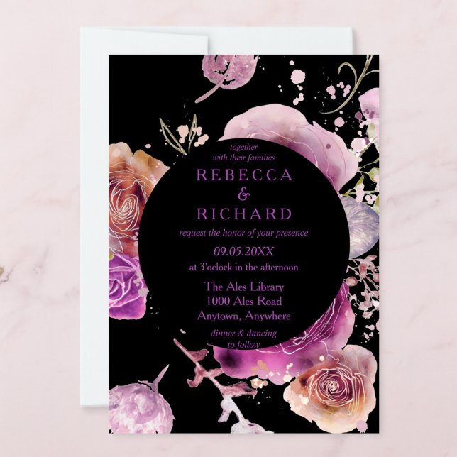 Lovely Purple and black floral wedding Invitation (Creator Uploaded)