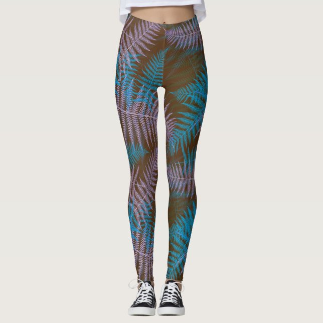 Lovely Purple and Blue Leaves Leggings (Front)