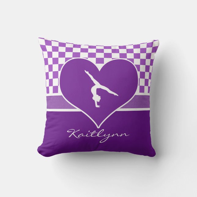 Lovely Purple Chequered Gymnastics with Monogram Cushion (Front)