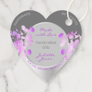 Lovely Purple Floral Product Supplies Silver Grey Favour Tags