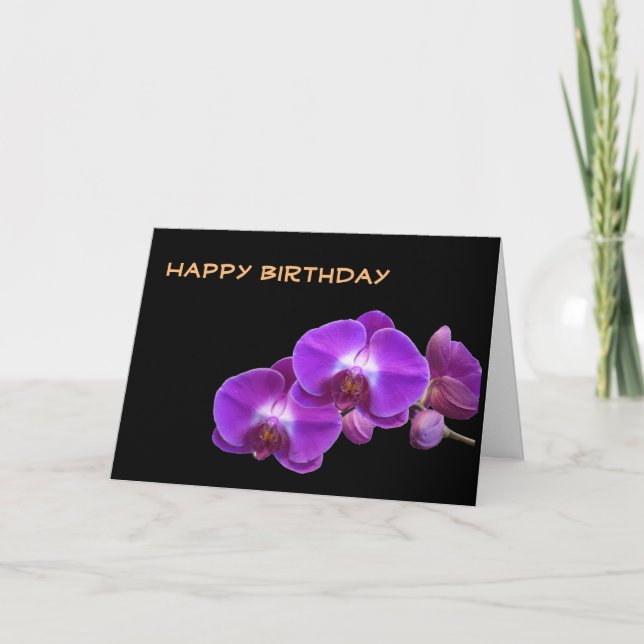 Lovely purple orchid flowers  happy birthday card (Front)