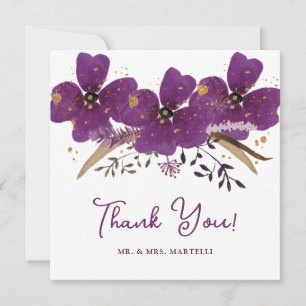 Lovely Purple Watercolor Flowers Thank You Card
