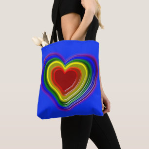 lovely rainbow heart tote bag