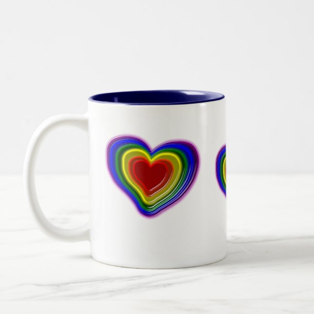 lovely rainbow heart Two-Tone coffee mug (Left)