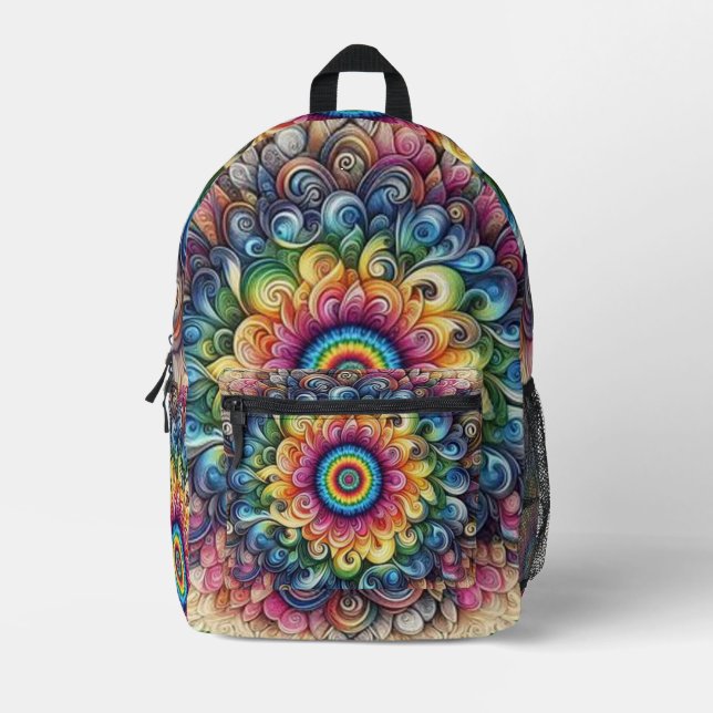 Lovely Rainbow Tie-dye printed Backpack  (Front)