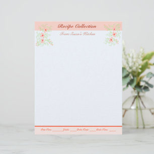 Lovely Recipe Stationary With Floral Custom Letterhead