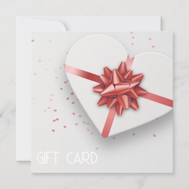 Lovely Red Bow White Heart Gift Box Gift Card (Front)
