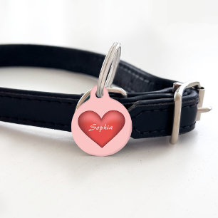Lovely Red Heart Illustration With Name On It Pet Tag