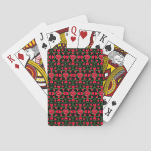 Lovely Red Hearts Roses Black Cute Valentines Day Playing Cards