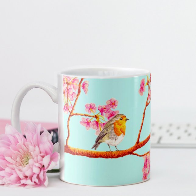 Lovely Red Robin Spring floral Blossoms Coffee Mug (Creator Uploaded)