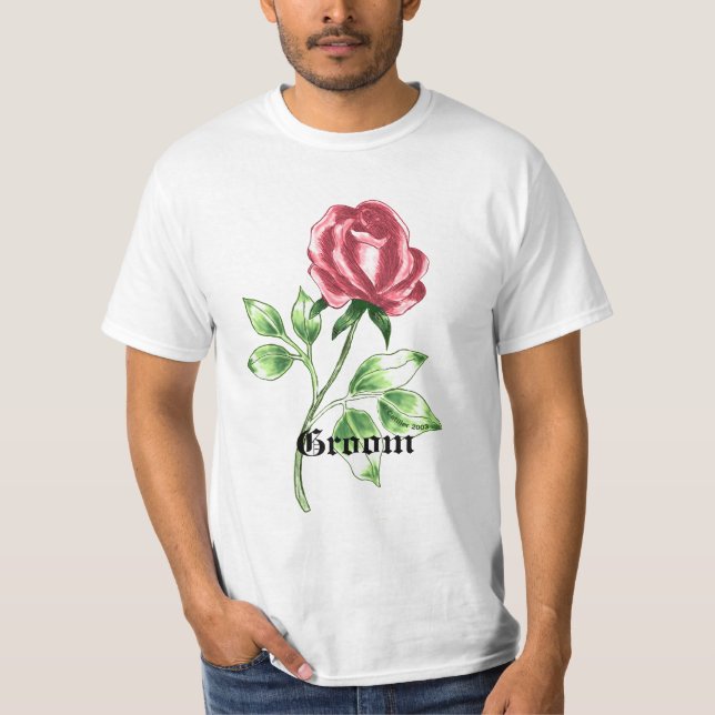 Lovely Red Rose groom custom wedding t-shirt (Front)