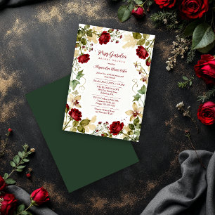 Lovely Red Roses Garden-Inspired Bridal Brunch Invitation