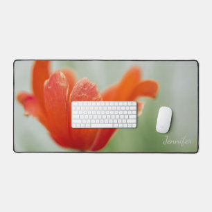 Lovely Red Tulip Flower Petals Photo With Any Name Desk Mat