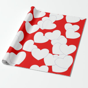Lovely Red Wrapping Paper With Big White Hearts 