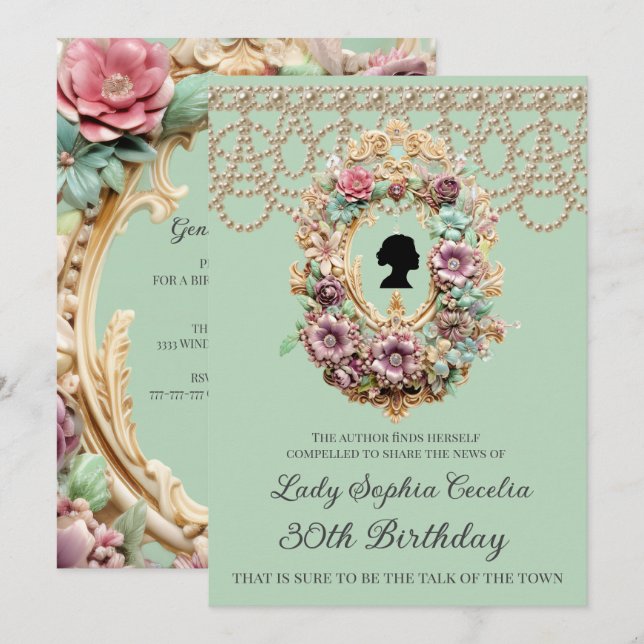 Lovely Regency Floral Birthday Invitation (Front/Back)
