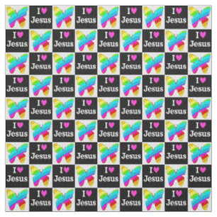 LOVELY RELIGIOUS I LOVE JESUS BUTTERFLY FABRIC