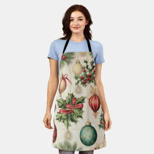 Lovely retro Christmas baubles & holly Apron