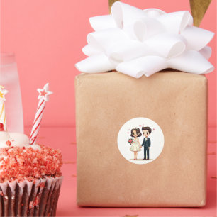 Lovely Retro Wedding Couple – Kawaii Style Classic Round Sticker