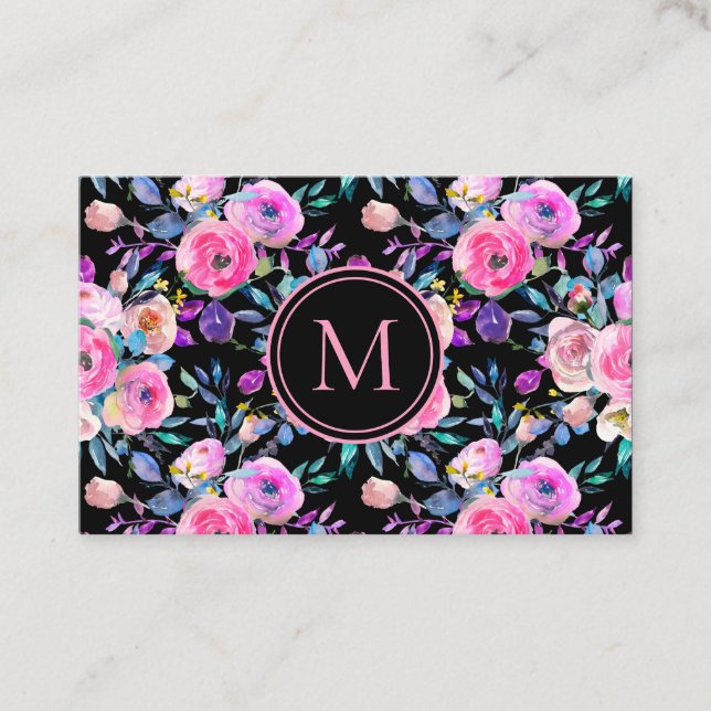 Lovely Romantic Pink Floral Water Colour Business Card (Front)