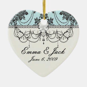 Lovely rose black and baby blue damask ceramic tree decoration