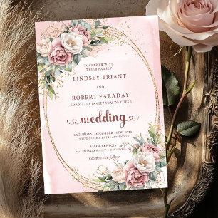 Lovely Rose Gold Blush Floral Greenery Wedding Invitation