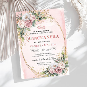 Lovely Rose Gold Flowers Eucalyptus 15th Birthday  Invitation