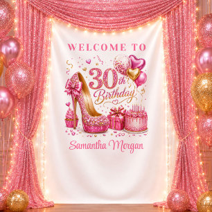 Lovely Rose Gold Sparkle 30th Birthday Backdrop Tapestry