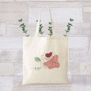 Lovely Rose Minimalist Line Art Tote Bag