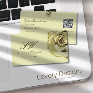 Lovely Rose Plain Pastel Beige Initials QR Code Business Card