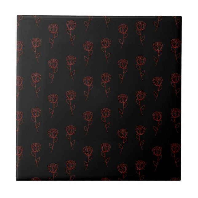 Lovely Rose Red Contour Flowers Lovers Gardener Tile (Front)