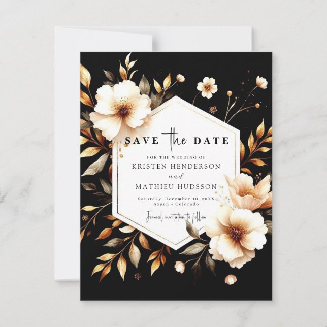 Lovely Rustic Gold and Black Wedding Save The Date (Front)